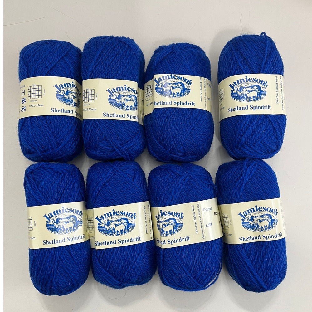Jamiesons of Shetland Spindrift Wool Yarn 8 Skeins 700 Royal Blue Lot 6125